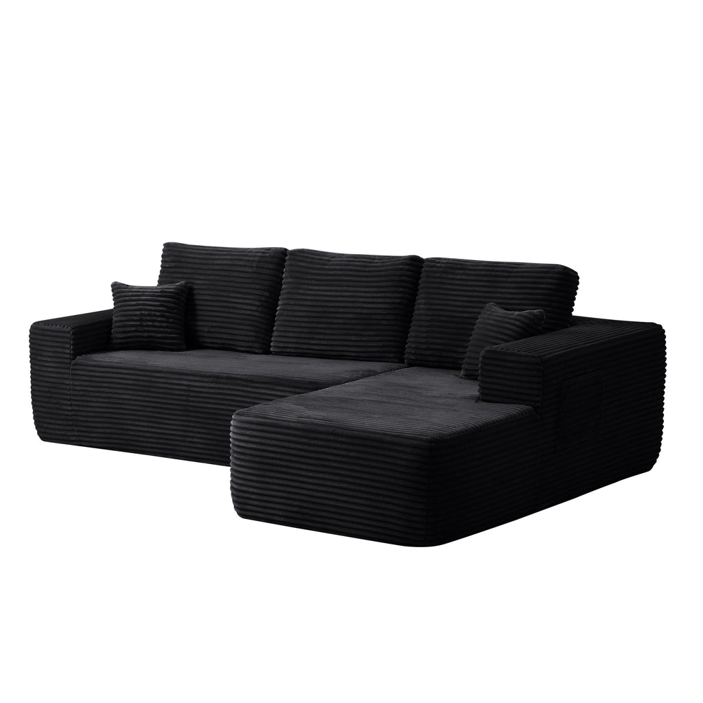 104' Cloud Sectional Sofa with L-Shape Chaise and Side Pockets , Modern Modular Design, Deep Seating, Upholstered Couch for Living Room/Bedroom, No Assembly Required (Plush Fabric), Black,Right - Grand Goldman Shop