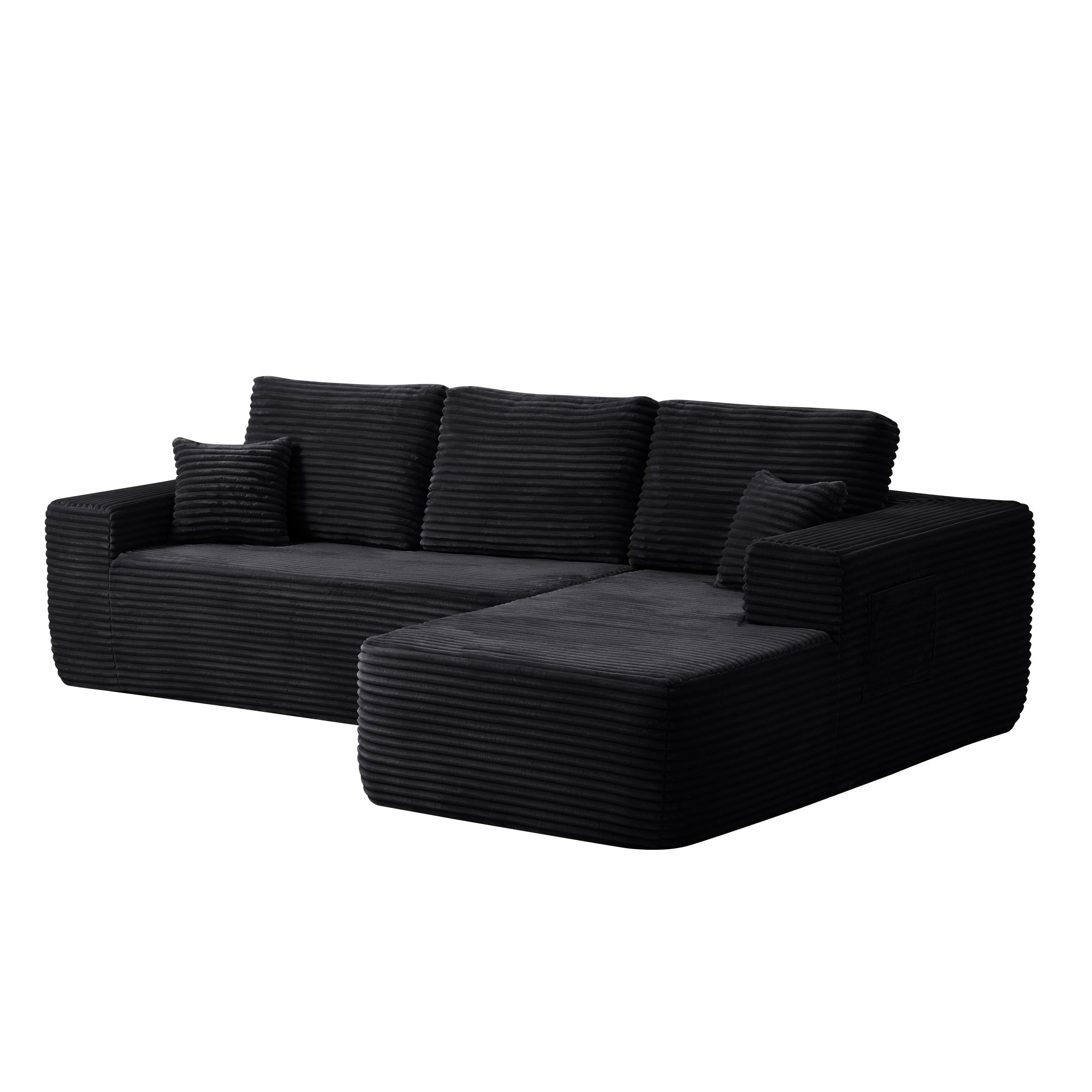 104' Cloud Sectional Sofa with L-Shape Chaise and Side Pockets , Modern Modular Design, Deep Seating, Upholstered Couch for Living Room/Bedroom, No Assembly Required (Plush Fabric), Black,Right - Grand Goldman Shop