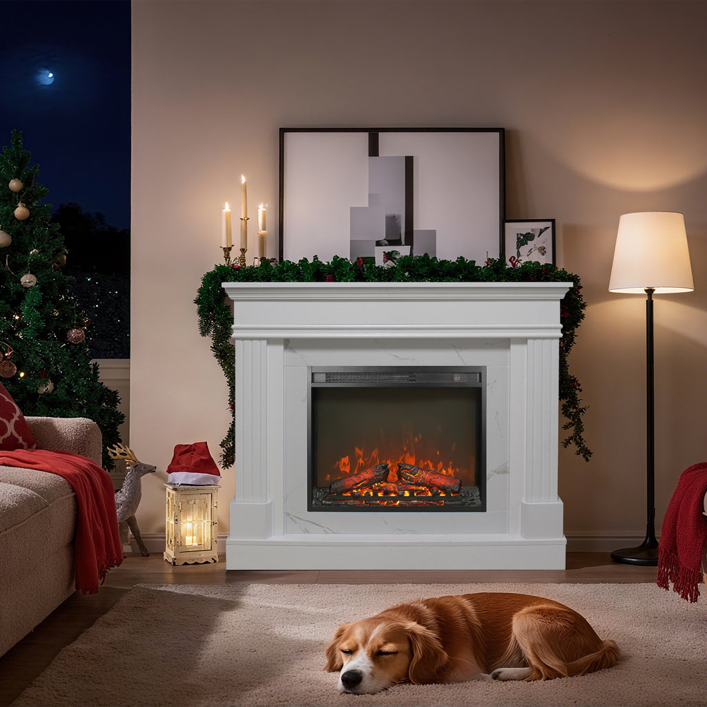 44' Electric Fireplace with Mantel for Living Room or Bedroom,23' Fireplace Insert Heater, Realistic Log and Flame Effect, Remote Control, Timer - Grand Goldman Shop