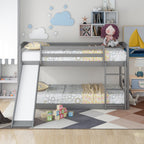 Gray Twin over Twin Bunk Bed with Convertible Slide and Ladder, Pine Wood and MDF, 79.3''L x 84.4''W x 46.5''H - Grand Goldman Shop