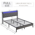 Full Bed Frame with  Storage Headboard, Charging Station and LED Lights, Upholstered Platform Bed with Heavy Metal Slats, No Box Spring Needed, Noise Free, Easy Assembly, Dark Gray - Grand Goldman Shop