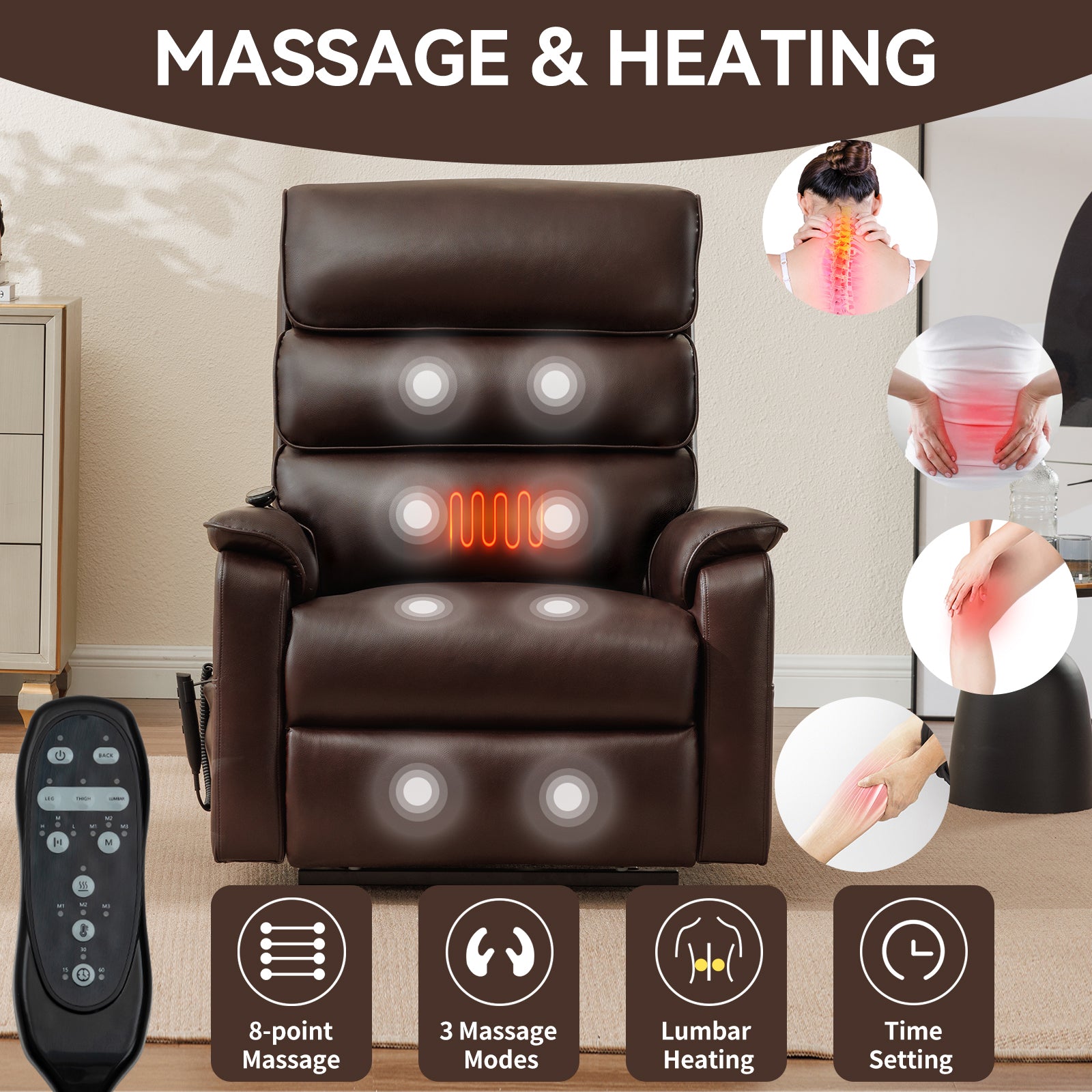 Brown Leatheraire Dual Motor Infinite Position Up to 350 LBS Power Lift Recliner Chair with Power-Remote, Heat Massage and Heavy Duty Motion Mechanism - Grand Goldman Shop