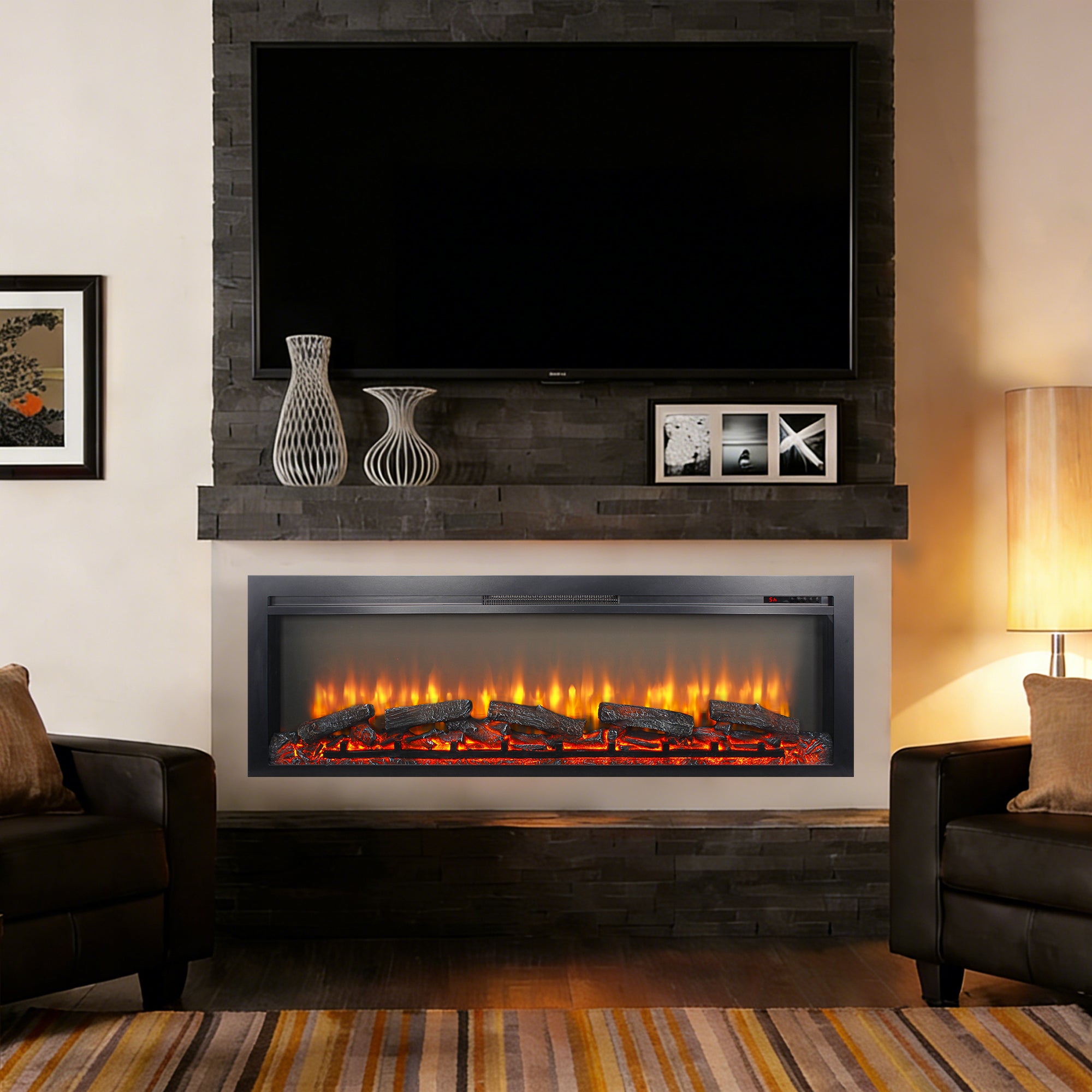54 inch in wall recessed electric fireplace with remote and multi color flame & emberbed - Grand Goldman Shop