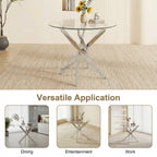 Round Dining Table, 35.5' Glass Dining Table with Silver Legs, Modern Kitchen Table for Home Kitchen, Dining Room - Grand Goldman Shop