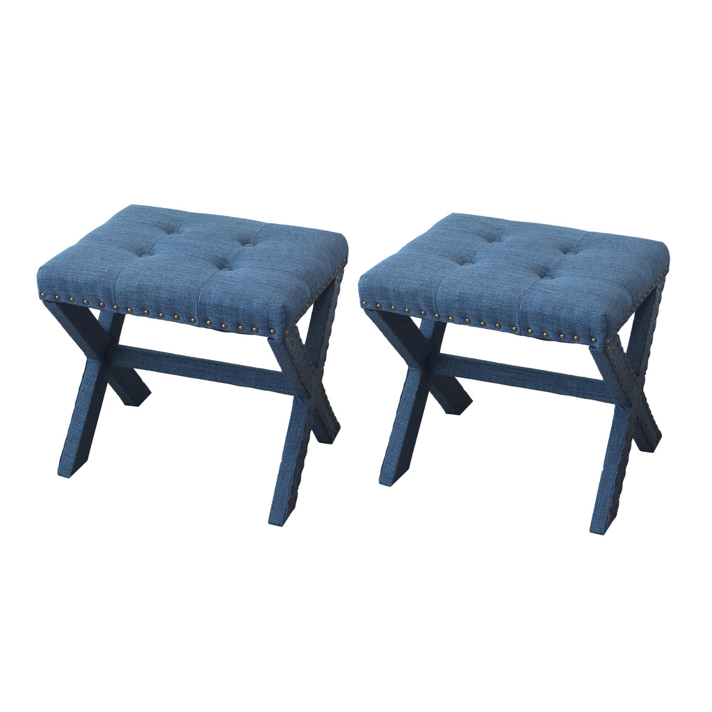 Accent Stool, Tufted Linen Upholstered Chair, X-Base Wood Seat with Nailhead Trim, 17'D x 19'W x 17'H, 300 lbs Capacity - Grand Goldman Shop