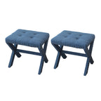 Accent Stool, Tufted Linen Upholstered Chair, X-Base Wood Seat with Nailhead Trim, 17'D x 19'W x 17'H, 300 lbs Capacity - Grand Goldman Shop