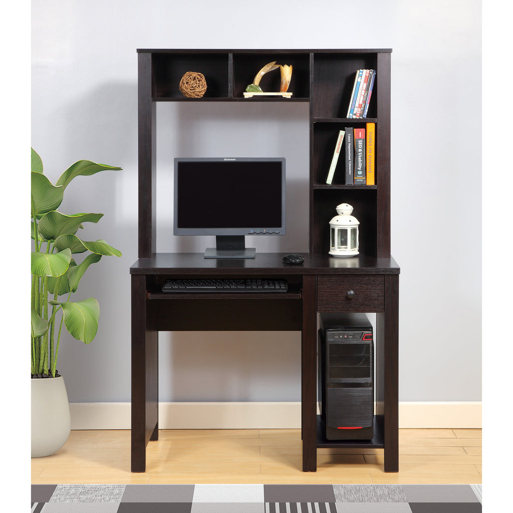 Student desk with hutch home office desk 39'W Compact desk Writing Desk Laptop Desk Red Cocoa Espresso One drawer Keyboard Dr