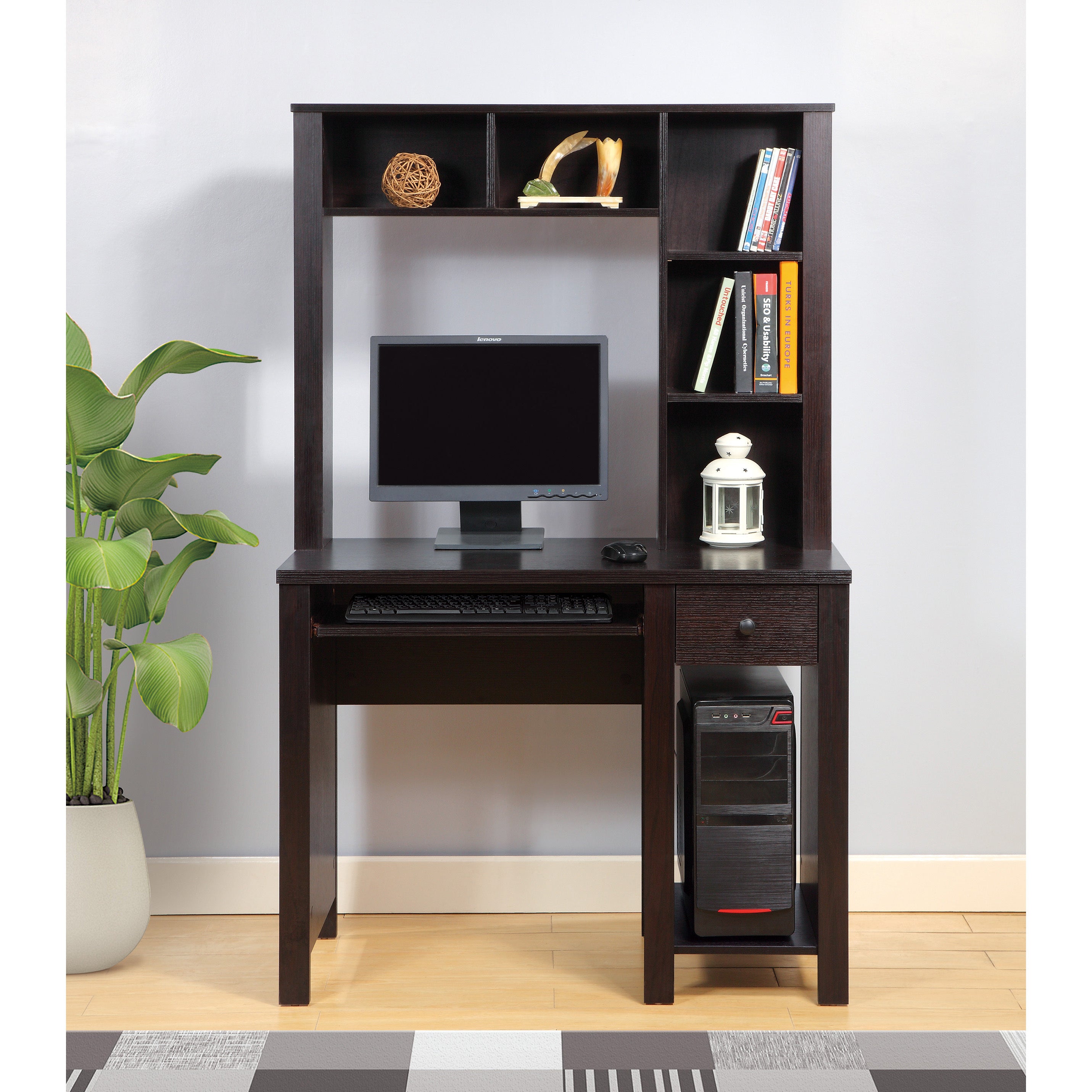 Student desk with hutch home office desk 39'W Compact desk Writing Desk Laptop Desk Red Cocoa Espresso One drawer Keyboard Dr