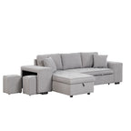 Modern Reversible L-Shape Pull Out Sleeper Sofa with Storage Chaise and Stools, Gray Linen, 104.5' - Grand Goldman Shop