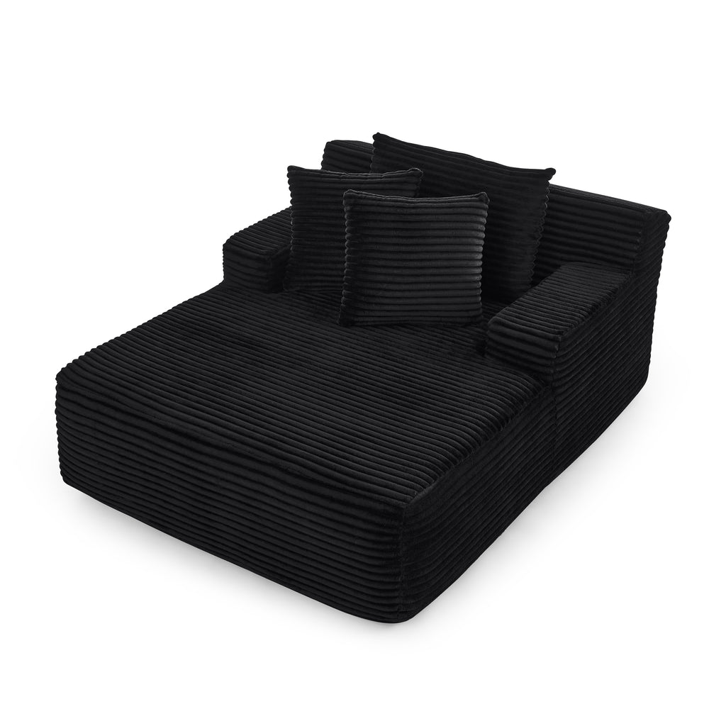 Single lazy sofa lounge chair, no assembly required, made of velvet fabric, fluffy modern single lounge chair, used for indoor living rooms and bedrooms-Black - Grand Goldman Shop