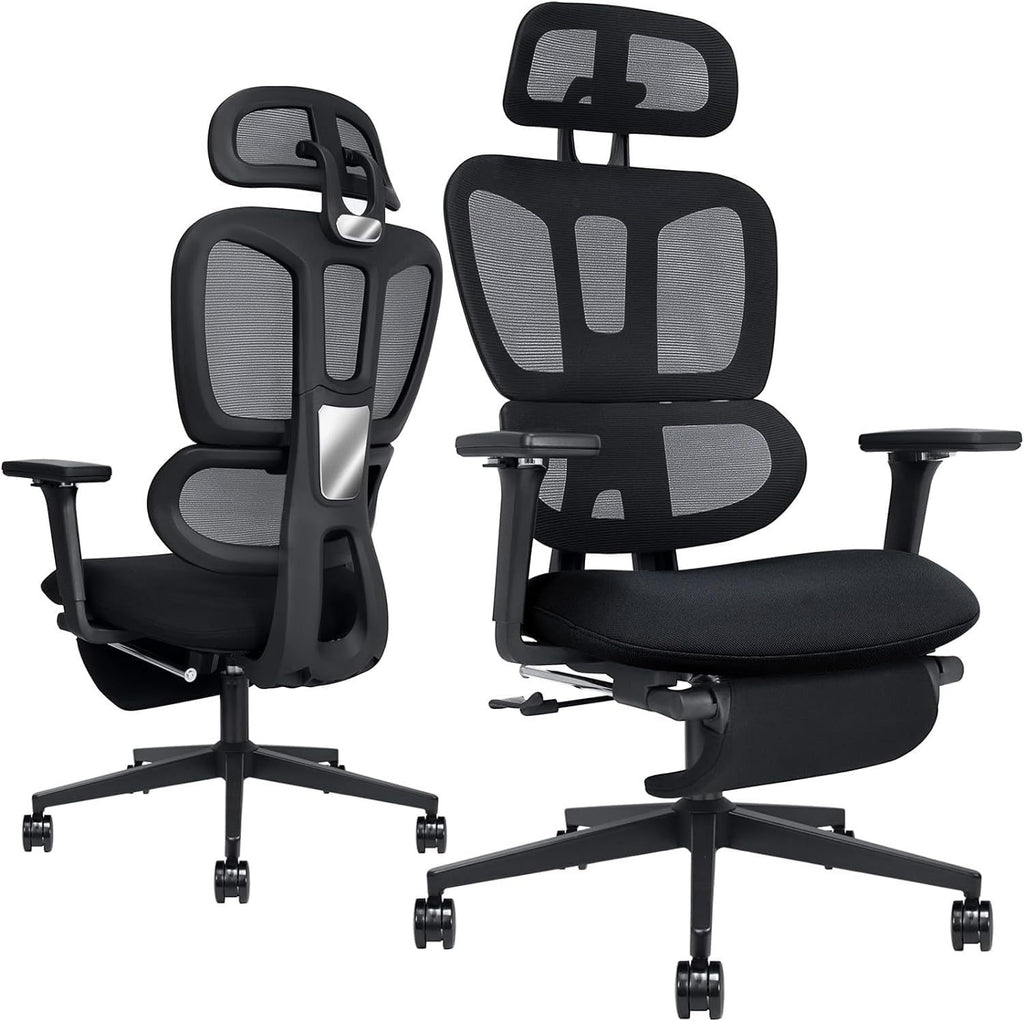Ergonomic Office Chair with Footrest, High-back Computer Chair with Dynamic Lumbar Support, 2D Headrest & 4D Armrests, Sponge