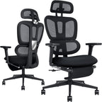Ergonomic Office Chair with Footrest, High-back Computer Chair with Dynamic Lumbar Support, 2D Headrest & 4D Armrests, Sponge