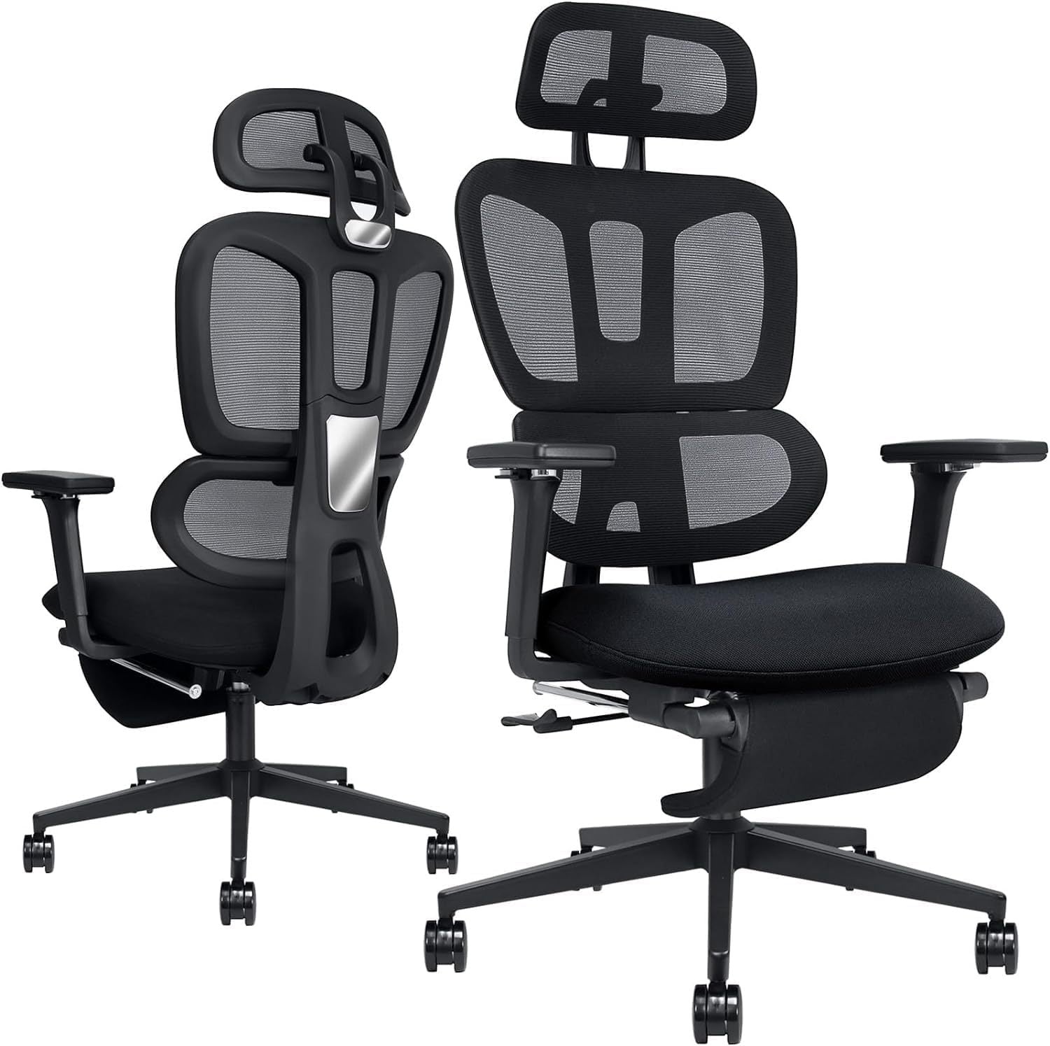 Ergonomic Office Chair with Footrest, High-back Computer Chair with Dynamic Lumbar Support, 2D Headrest & 4D Armrests, Sponge