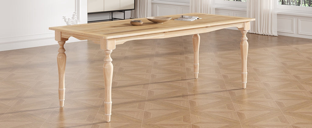 TOPMAX Vintage Traditional 82.7inch Extendable Dining Table with 23.6inch Removable Leaf, Natural - Grand Goldman Shop