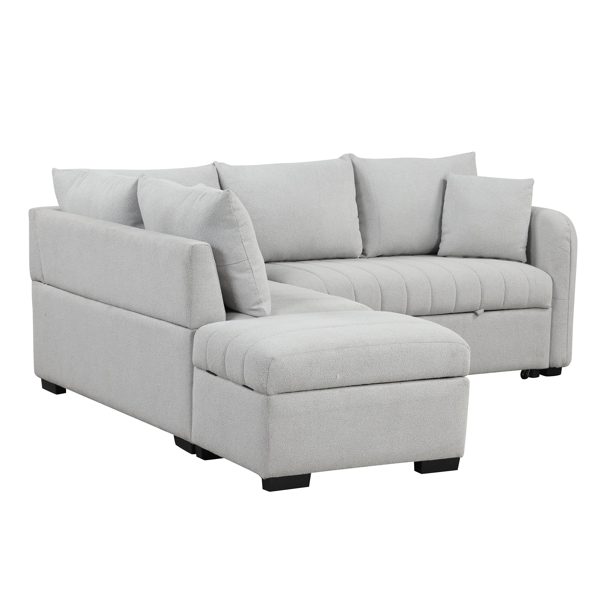 Modern L-shaped Sectional Pull Out Sofa Bed with USB Ports & Storage Ottoman, Gray Jacquard Fabric, 82.6' - Grand Goldman Shop