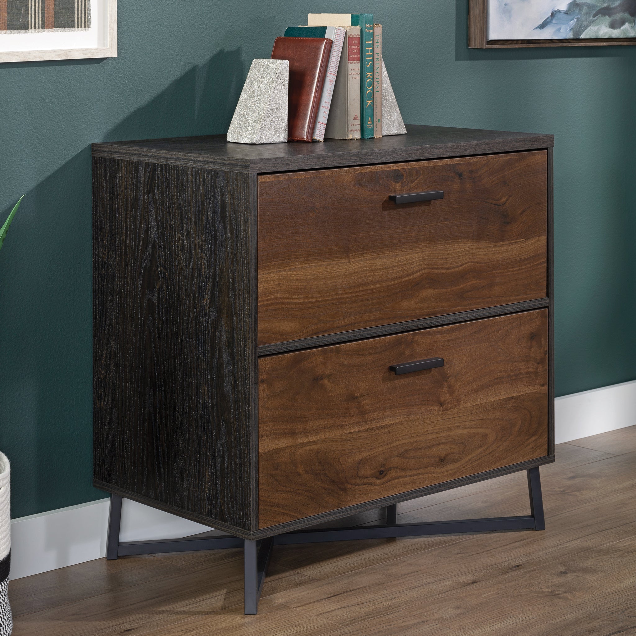Lateral File with Modern Design, Dark Walnut finish - Grand Goldman