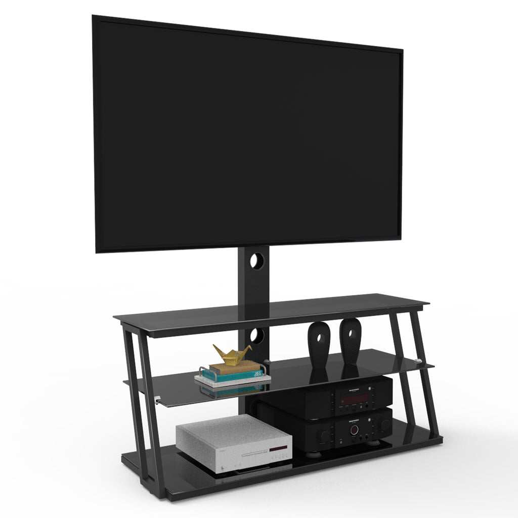 Multi-Function Adjustable TV Stand Black Tempered Glass - Grand Goldman Shop