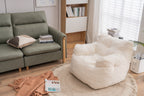 Ivory White Soft Teddy Fabric Tufted Foam Bean Bag Chair with Memory Sponge - Grand Goldman Shop