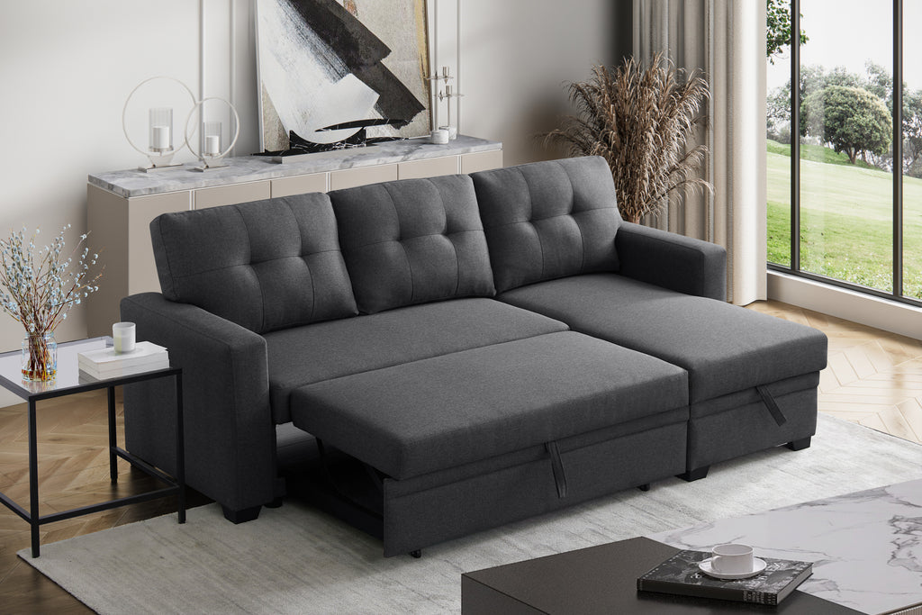 Convertible Upholstered Sectional Sofa with Pull-out Chaise - Grand Goldman Shop