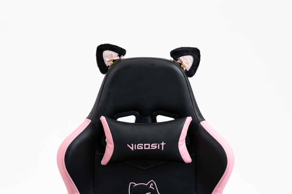 Cute Cat Gaming Chair with Paw Lumbar Cushion, PC Video Gamer Chair for Girl Teen Woman (Black) - Grand Goldman