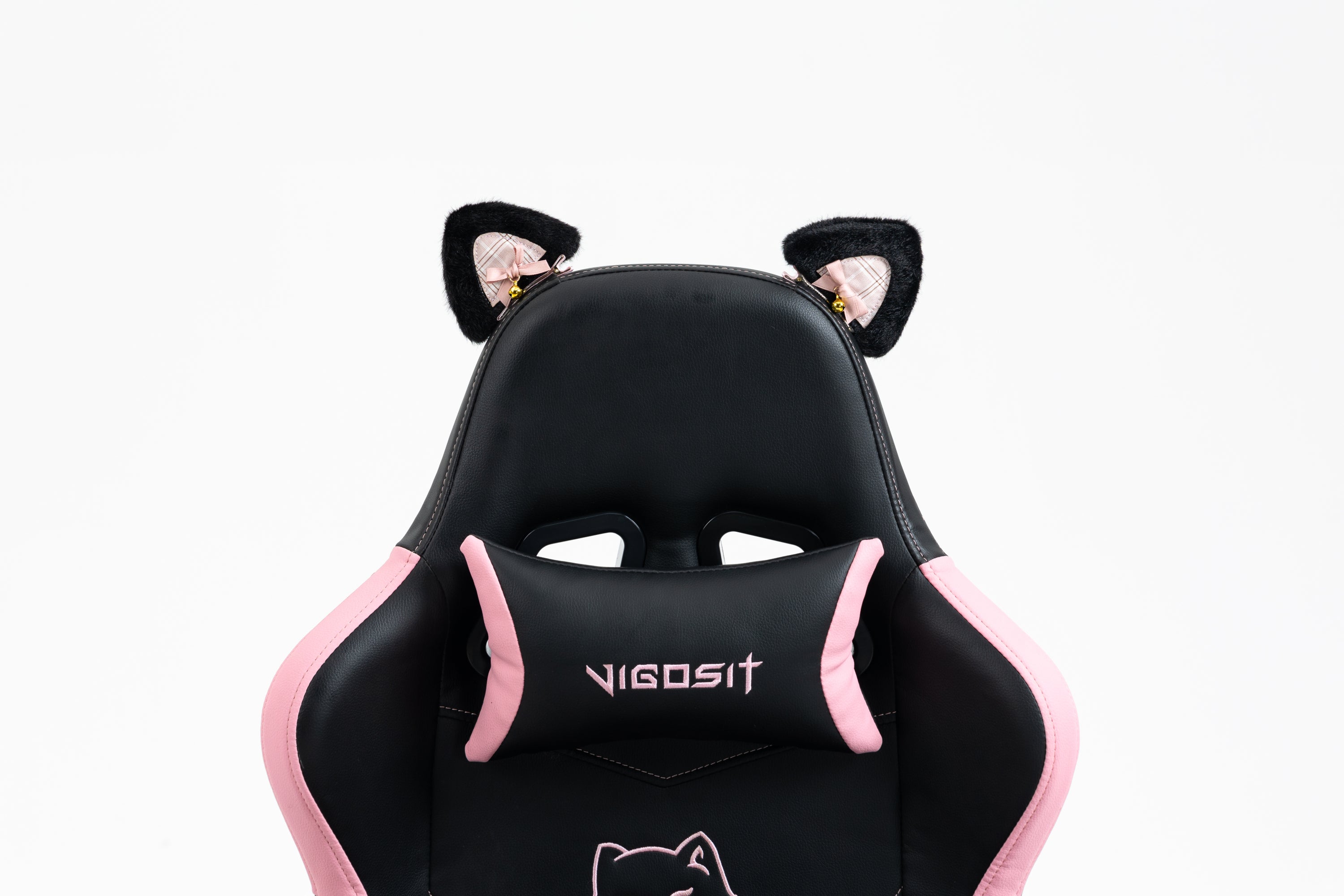 Cute Cat Gaming Chair with Paw Lumbar Cushion, PC Video Gamer Chair for Girl Teen Woman (Black) - Grand Goldman