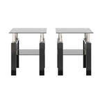 Modern Tempered Glass Tea Table Coffee Table End Table Set in Black with Metal Legs, 17.72 x 17.72 x 20.5 Inches - Grand Goldman Shop