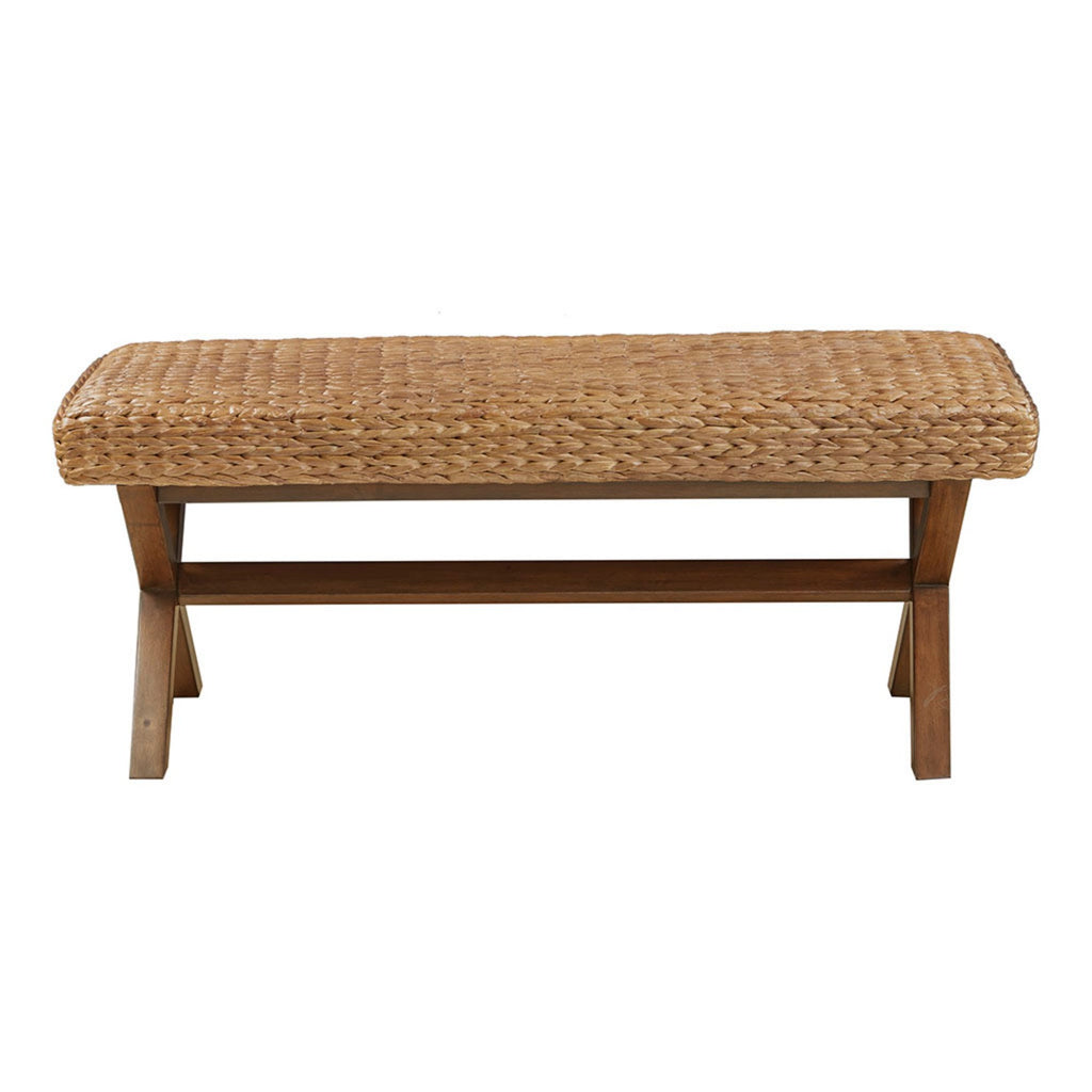 The Bench with Water Hyacinth Seat and Mahogany Base, Chestnut Finish, 45' Width - Grand Goldman Shop