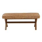 The Bench with Water Hyacinth Seat and Mahogany Base, Chestnut Finish, 45' Width - Grand Goldman Shop
