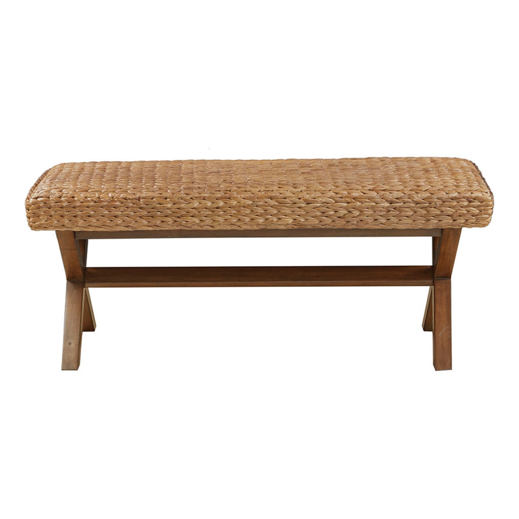 The Bench with Water Hyacinth Seat and Mahogany Base, Chestnut Finish, 45' Width - Grand Goldman Shop
