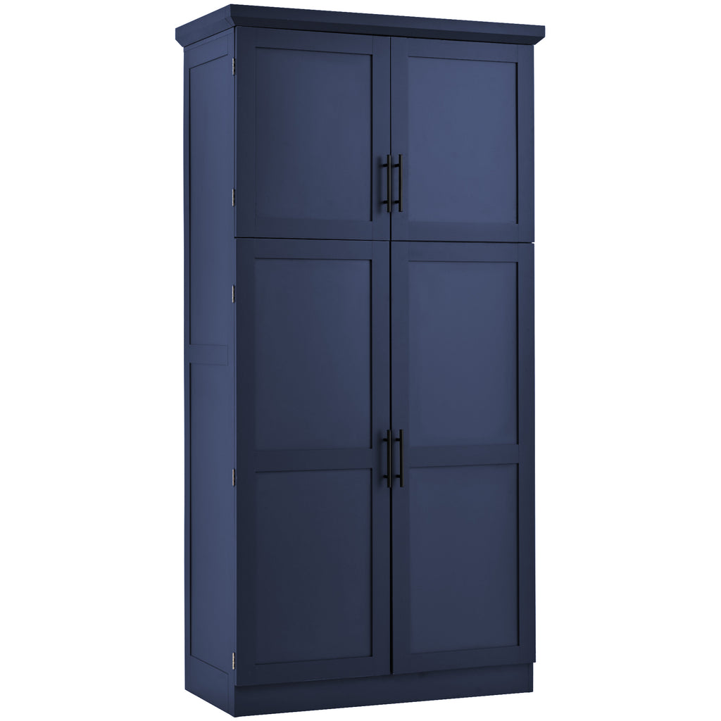 [Assembly Video Provided] TOPMAX 35.5x17.6x70.9inch Freestanding Kitchen Pantry Cabinet, Tall Storage Cabinet with 4 Doors, 2 Door Shelves, 8 Pull-out Trays and Adjustable Shelf for Dining Room, Blue - Grand Goldman Shop