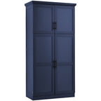 [Assembly Video Provided] TOPMAX 35.5x17.6x70.9inch Freestanding Kitchen Pantry Cabinet, Tall Storage Cabinet with 4 Doors, 2 Door Shelves, 8 Pull-out Trays and Adjustable Shelf for Dining Room, Blue - Grand Goldman Shop