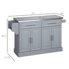 HOMCOM Rolling Kitchen Island with Stainless Steel Top and Storage, Gray, MDF, 57 x 17.75 x 36 inches - Grand Goldman Shop