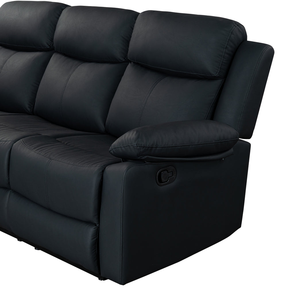 Blanche Black 2PC Reclining Sofa and Loveseat with LED Lights and Speakers in Black Upholstered Fabric, Medium Firm Seating - Grand Goldman Shop