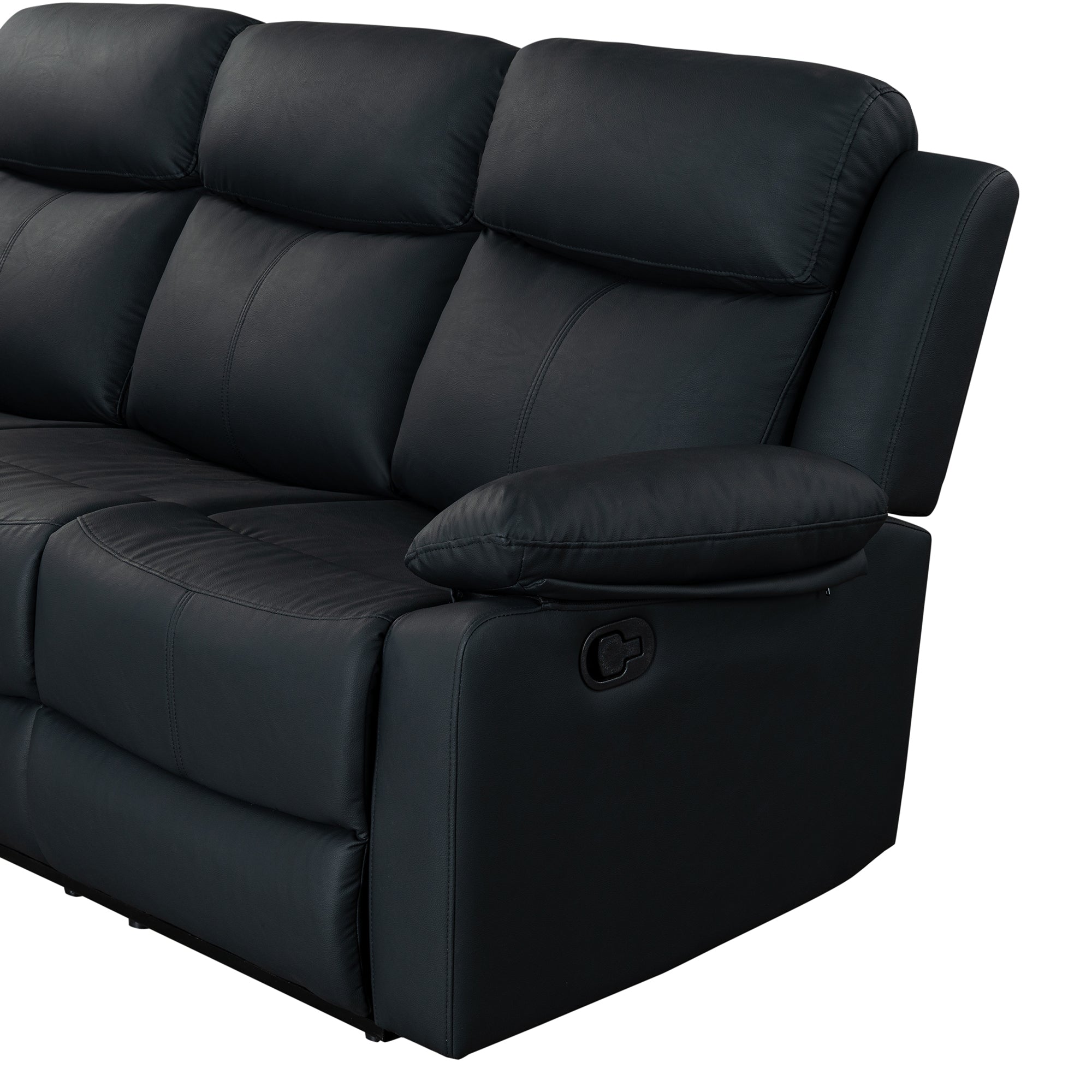 Blanche Black 3PC Reclining Sofa and Loveseat and Glider Recliner with LED Lights and Speakers in Black Upholstered Fabric, Medium Firm Seating, 3-Piece Set - Grand Goldman Shop