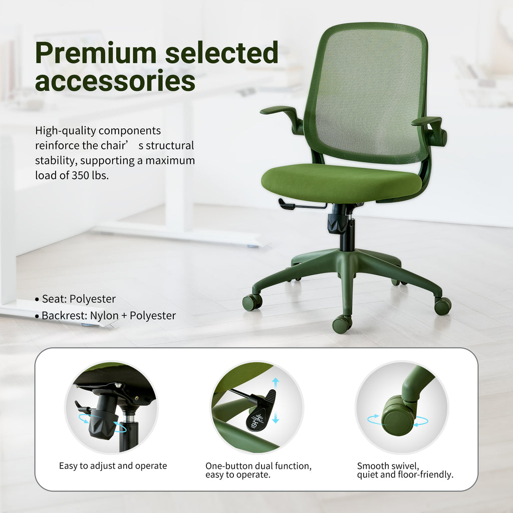 Ergonomic Color Office Chair 350LBS, Home Office, Mesh Back, Integrated Molded Foam, Comfortable Sitting, Flipping Armrest, F