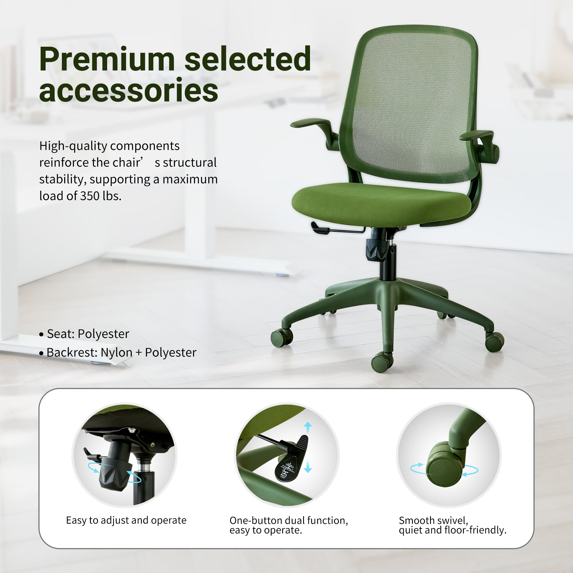 Ergonomic Color Office Chair 350LBS, Home Office, Mesh Back, Integrated Molded Foam, Comfortable Sitting, Flipping Armrest, F