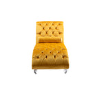 Velvet Button-Tufted Upholstered Chaise Lounge Chair with Pillow for Bedroom Living Room Office, Mustard - Grand Goldman Shop