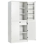 K&K 72' Tall Farmhouse Kitchen Pantry Cabinet with 8 Door Shelves, Curved Design Storage Cabinet with 3 Adjustable Shelves, Hidden Drawer, Versatile Cupboard for Kitchen, Dining & Bathroom, White - Grand Goldman Shop