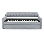 Linen Grey Mid-Century Style Twin Size Upholstered Daybed with Trundle and USB Charging Armrest - Grand Goldman Shop