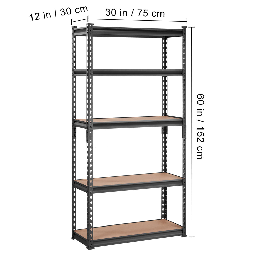 Storage Shelving Unit, 5-Tier Adjustable, 2000 lbs Capacity, Heavy Duty Garage Shelves Metal Organizer Utility Rack, Black, 30' L x 12' W x 60' H for Kitchen Pantry Basement Bathroom Laundry - Grand Goldman Shop