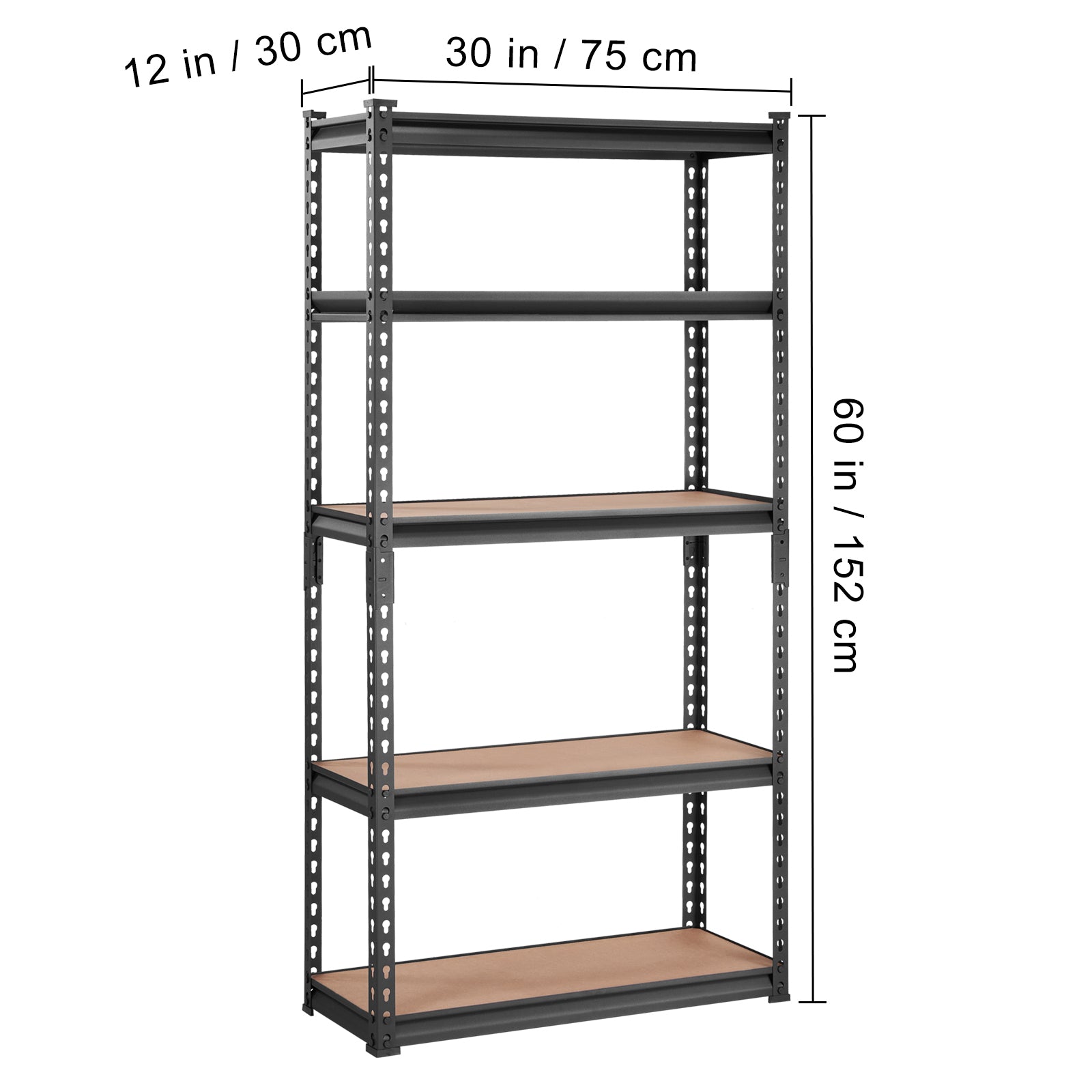 Storage Shelving Unit, 5-Tier Adjustable, 2000 lbs Capacity, Heavy Duty Garage Shelves Metal Organizer Utility Rack, Black, 30' L x 12' W x 60' H for Kitchen Pantry Basement Bathroom Laundry - Grand Goldman Shop
