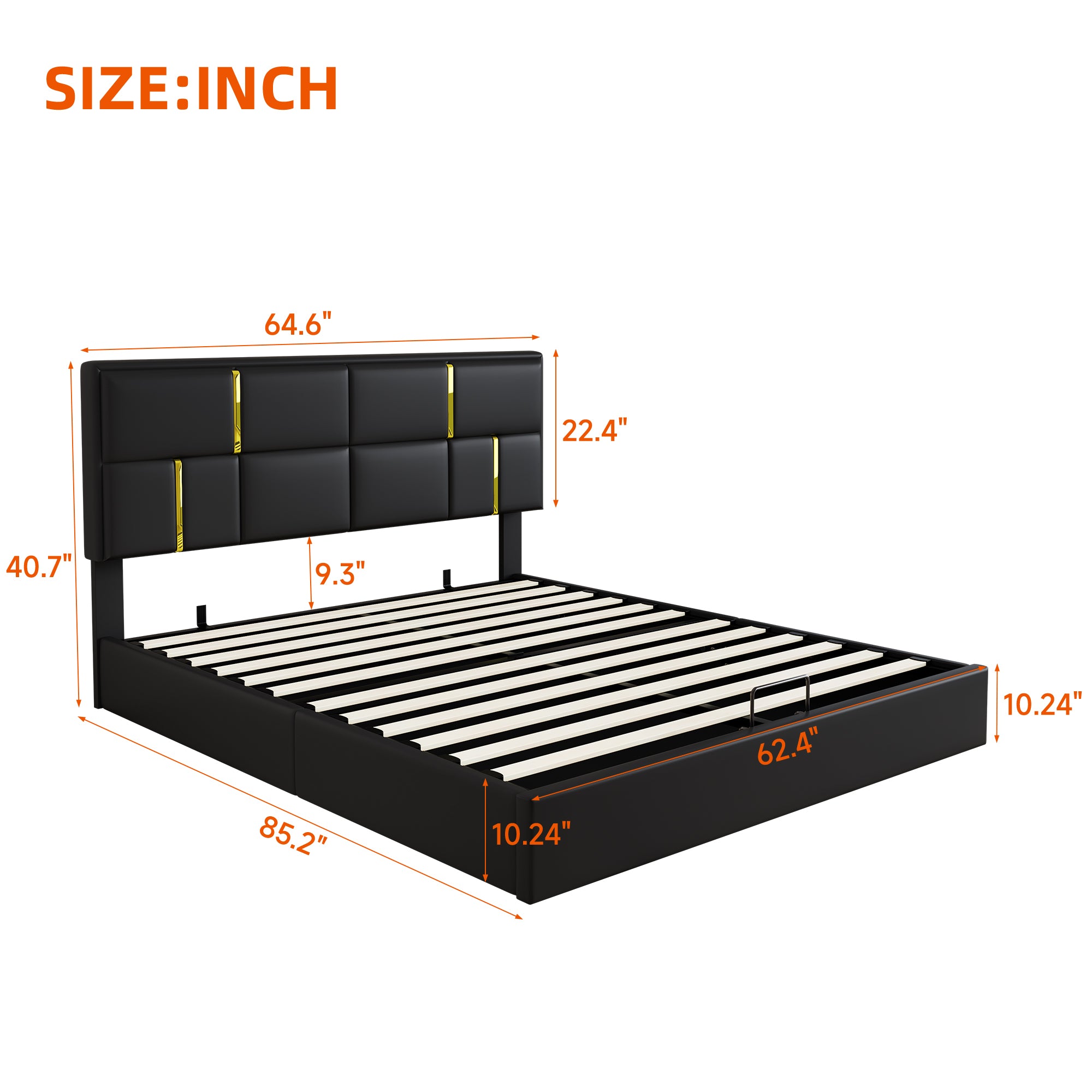 2-Pieces Bedroom Sets,Queen Size Upholstered Platform Bed with Hydraulic Storage System,Storage Ottoman with Metal Legs,Black(Old SKU:N733S207778B) - Grand Goldman Shop