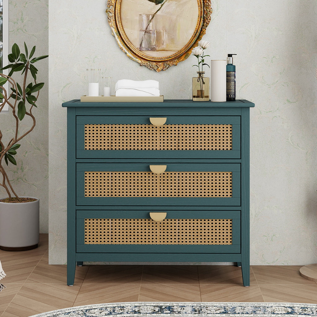 3 Drawer Cabinet, Natural rattan, American Furniture, Suitable for bedroom, living room, study - Grand Goldman Shop