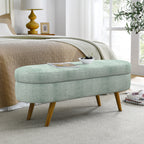 Cyan Ottoman Oval Storage Bench with Rubber Wood Legs, Gray Fabric, 43.5'x16'x16' - Grand Goldman Shop