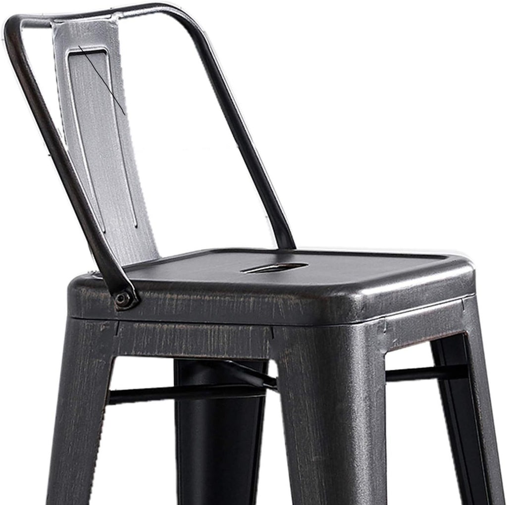 Modern Light Weight Industrial Contemporary Rustic Vintage Costal Metal Barstools with Bucket Back and 4 Leg Design, (Set of 