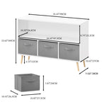 Kids Bookcase with Collapsible Fabric Drawers, Children's Book Display, Toy Storage Cabinet Organizer, White/Gray, MDF+Pine -