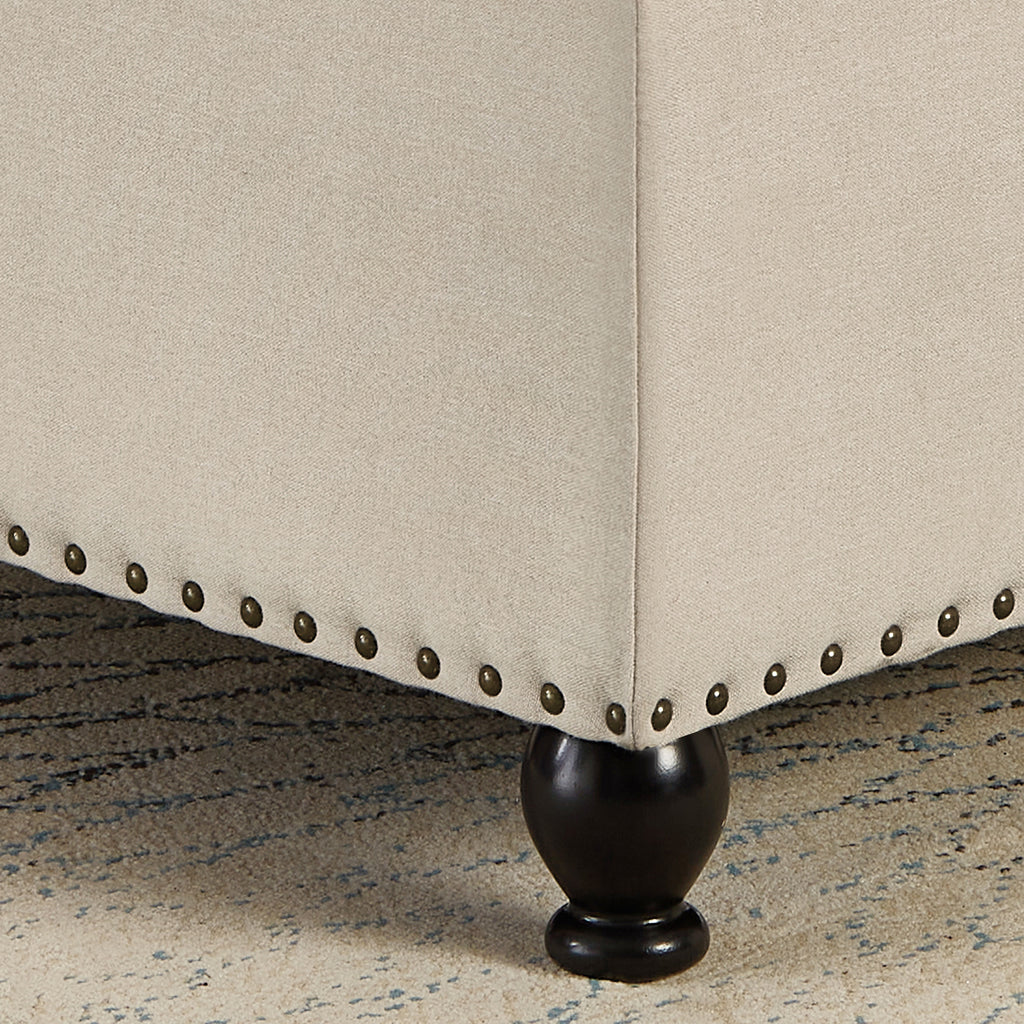 Large square storage ottoman with wooden legs, Upholstered button tufted coffee table with nail trims for Living Space,Beige - Grand Goldman Shop