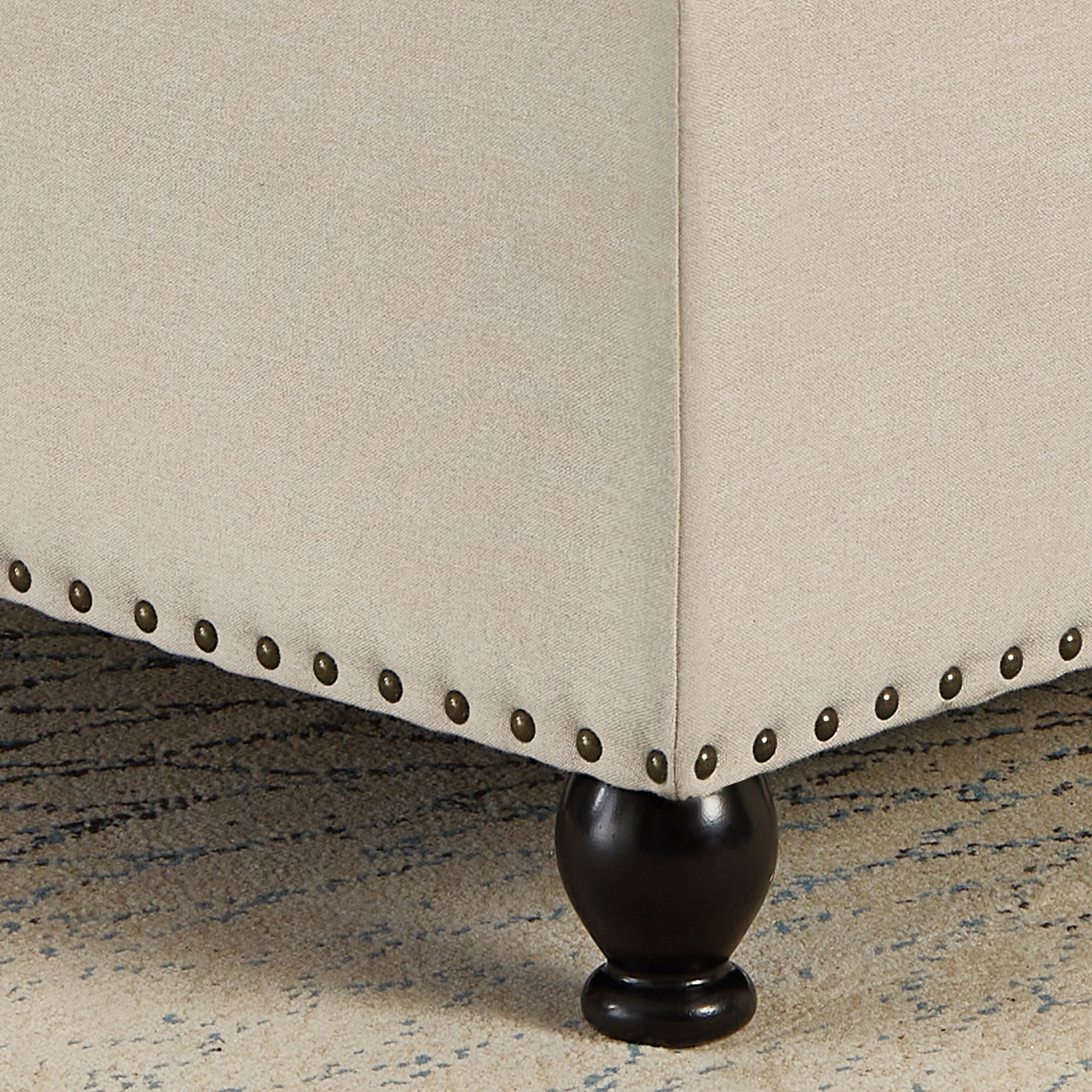 Large square storage ottoman with wooden legs, Upholstered button tufted coffee table with nail trims for Living Space,Beige - Grand Goldman Shop