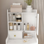 3-in-1 Dressing Table with LED Mirror & Storage Stool, Compact Makeup Vanity, White MDF, 50.39x19.69x15.75 inches - Grand Goldman Shop