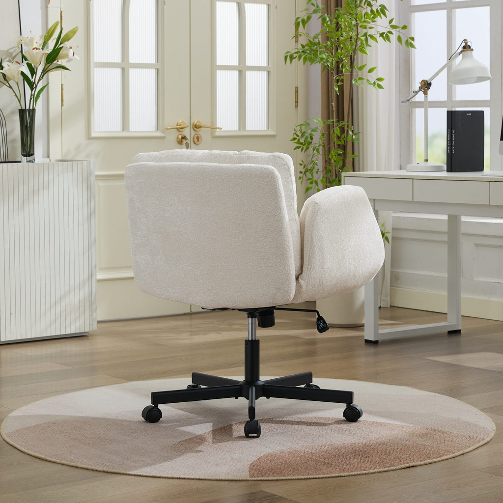 Modern Chenille Swivel Office Chair, Height Adjustable Task Chair with Convertible Multi-Position Armrests,Comfy Double Cushi